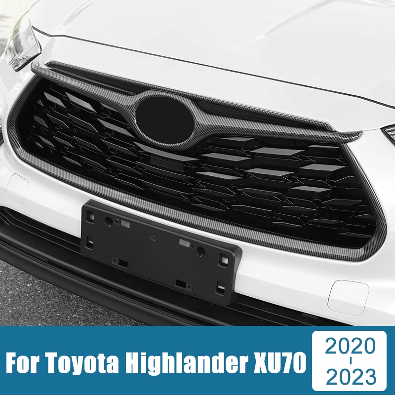 

Car Accessories For Toyota Highlander XU70 2020-2020 2023 ABS Front Bumper Center Grill Decor Frame Cover Logo Trim Stickers