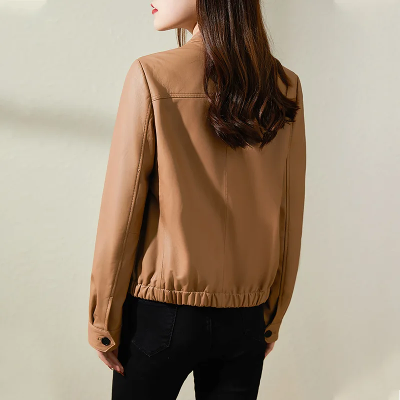 Temperament leather clothing women's 2023 spring and autumn new sheep skin short coat women's leather jacket top