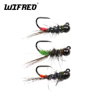 wifreo 6pcs 12 14 16 black tungsten beadhead jig fly euro nymph fly trout fishing wet flies barbless hooks fishing lure