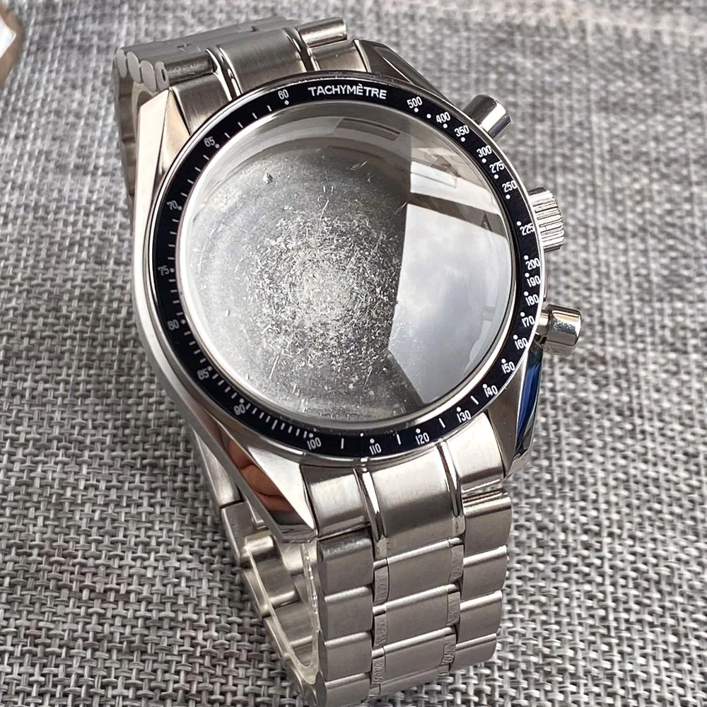 Фото Для Speedmaster 40 мм VK63 серебряный корпус для часов синий зеленый черный серебряный вставка для VK63 кварцевый хронограф механизм стальной браслет №1