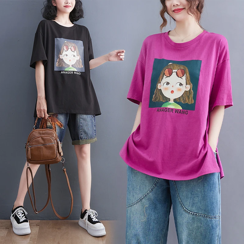 

Casual Cartoon Girls' Printed T-shirt Women's Loose And Versatile Half Sleeve Top
