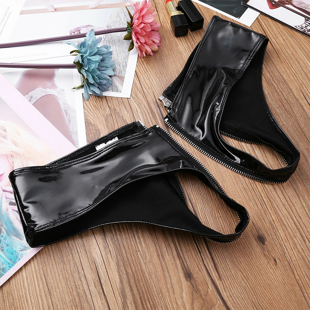 

Men Womens Underwear Zip Open Crotch Panties Briefs PVC Micro Shorts Low Waist Underwear Clubwear Erotic Lingerie For Gay