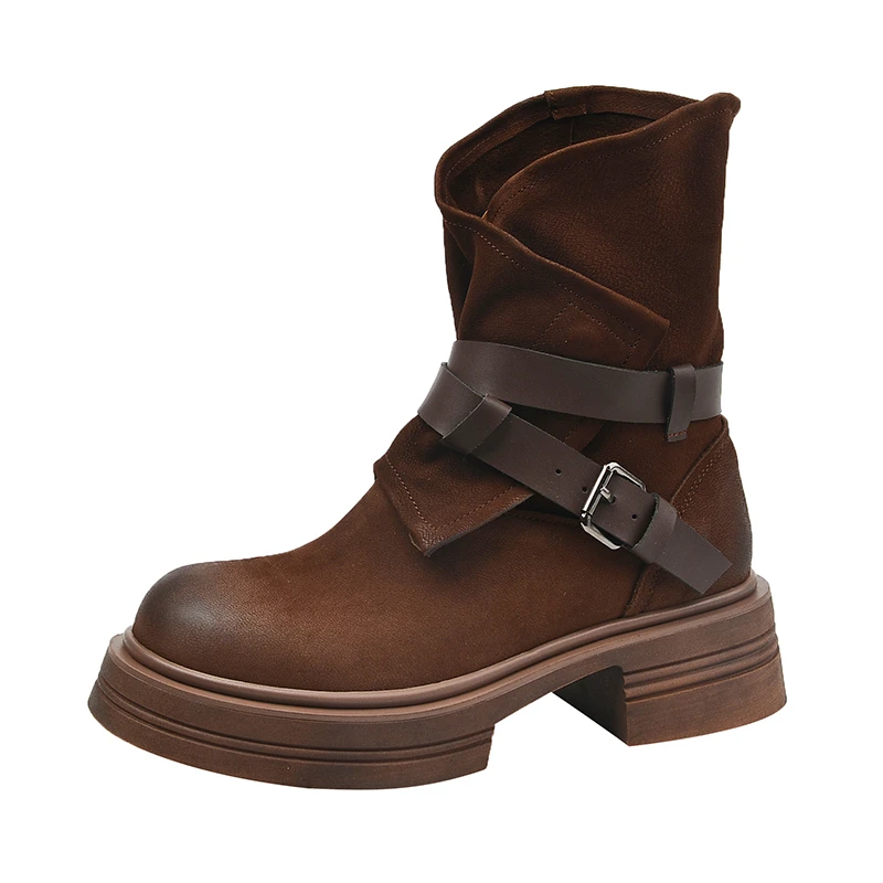 Женские ковбойские ботильоны на платформе Черные массивном каблуке обувь для