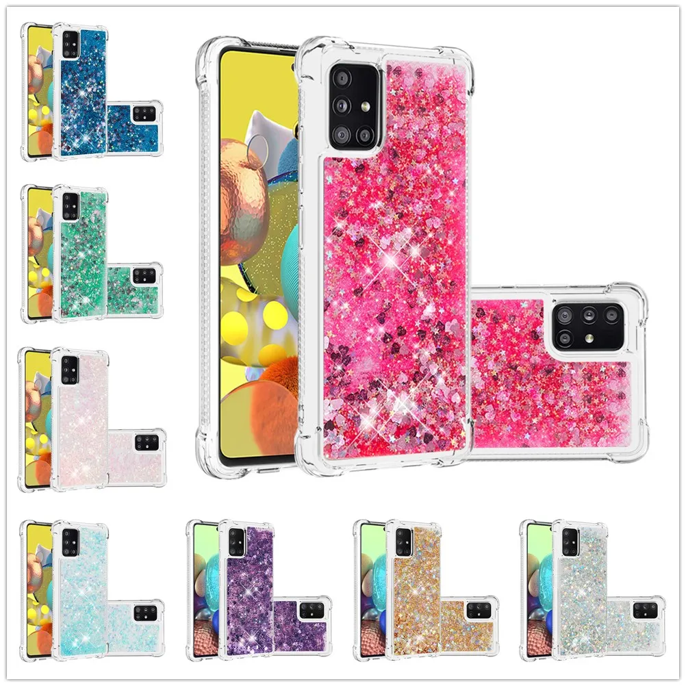 

Shockproof S20 Plus Shell for Galaxy S22 Note 20 Ultra Case A51 A41 A31 A71 A01 A11 10Lite Quicksand Glitter Airbag Soft Cover