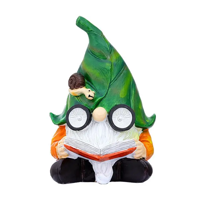 

Garden Gnome Funny Reading Gnome Statue With LED Lights Decorative Resin Garden Gnome Figurine For Outdoor And Indoor