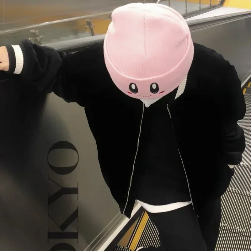 Фото Kawaii аниме звезда Кирби шляпа милое лицо глаза косплей сохраняет тепло вязаная шапка унисекс для взрослых и детей кепка хип-хоп осень зима детский подарок №1