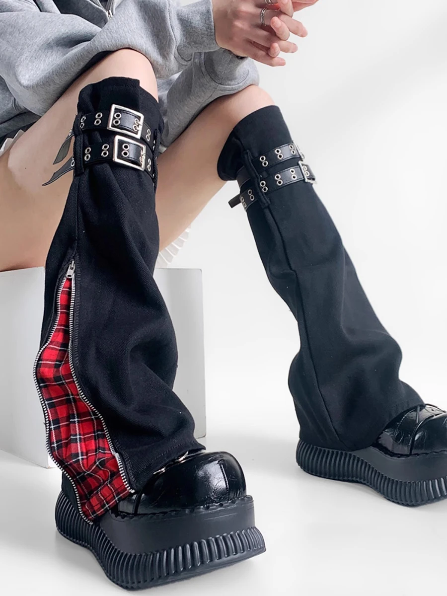 REDDACHiC клетчатые лоскутные женские гетры на молнии в стиле ретро джинсовые черные