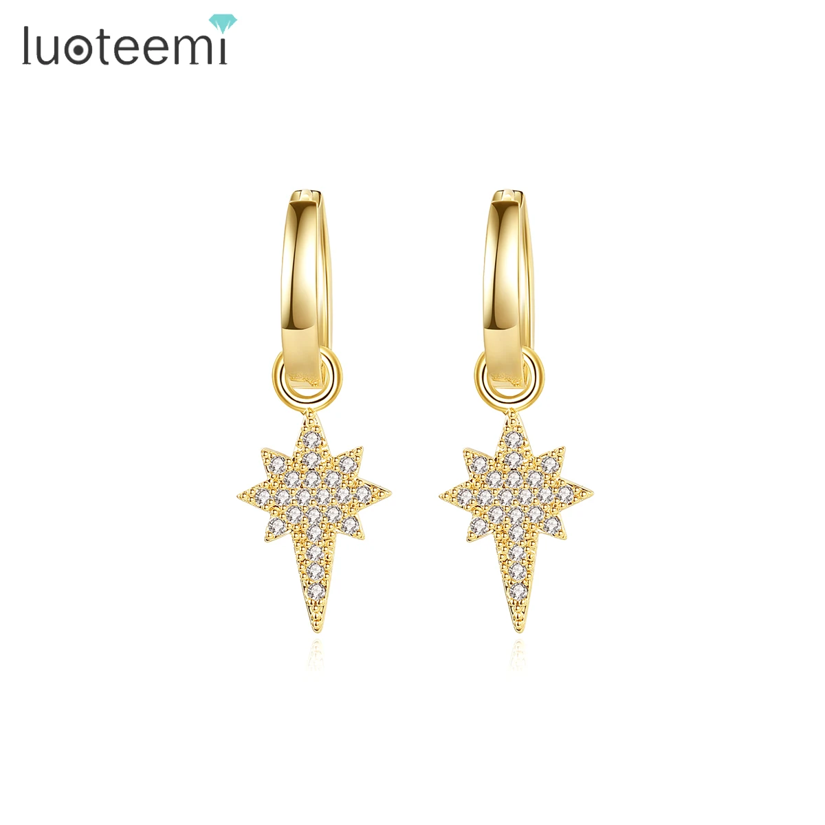 

LUOTEEMI Trendy Gold Color Shinning Stars Cubic Zirconia Hoop Earrings for Women CZ Girl Party Korean Fashion Sexy Accessories