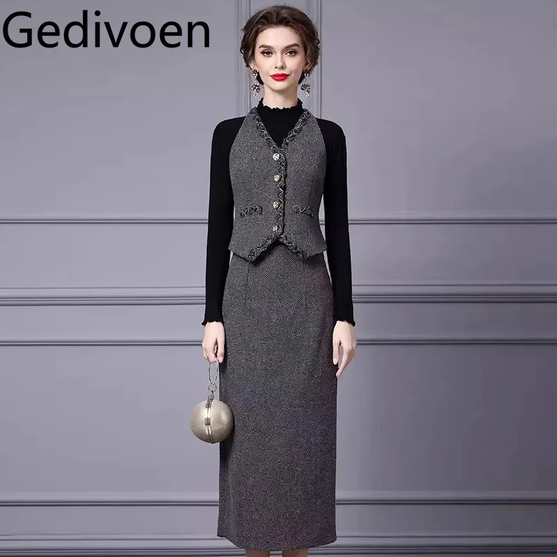 Gedivoen женский элегантный офисный и деловой костюм однобортные топы на бретелях с