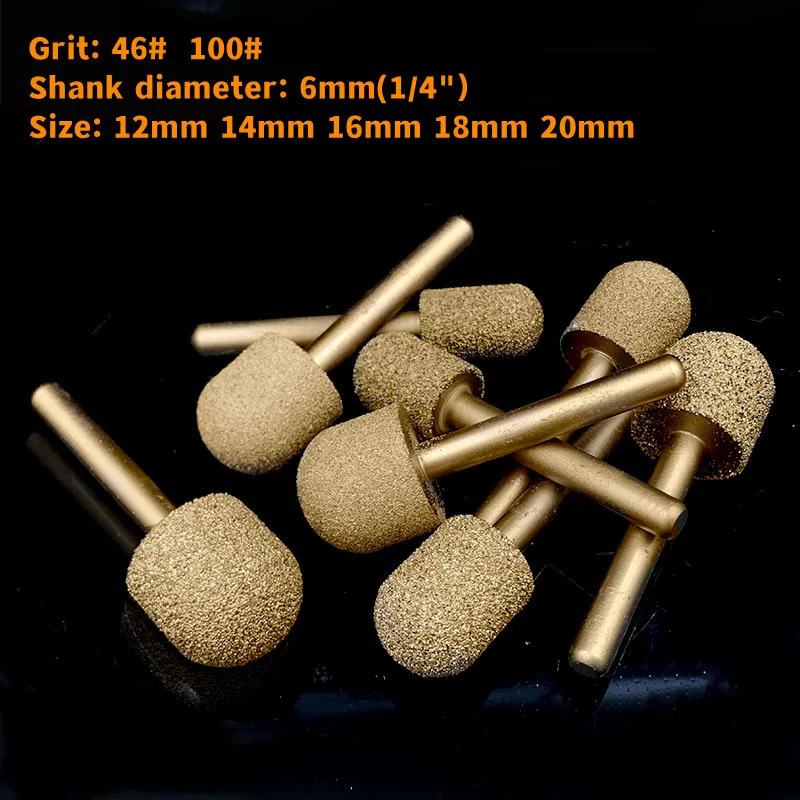 

1 шт. 12-20 мм цилиндрическая алмазная шлифовальная насадка с круглой головкой сверло для резьбы ручка 1/4 дюйма грубая/тонкая шлифовальная машина