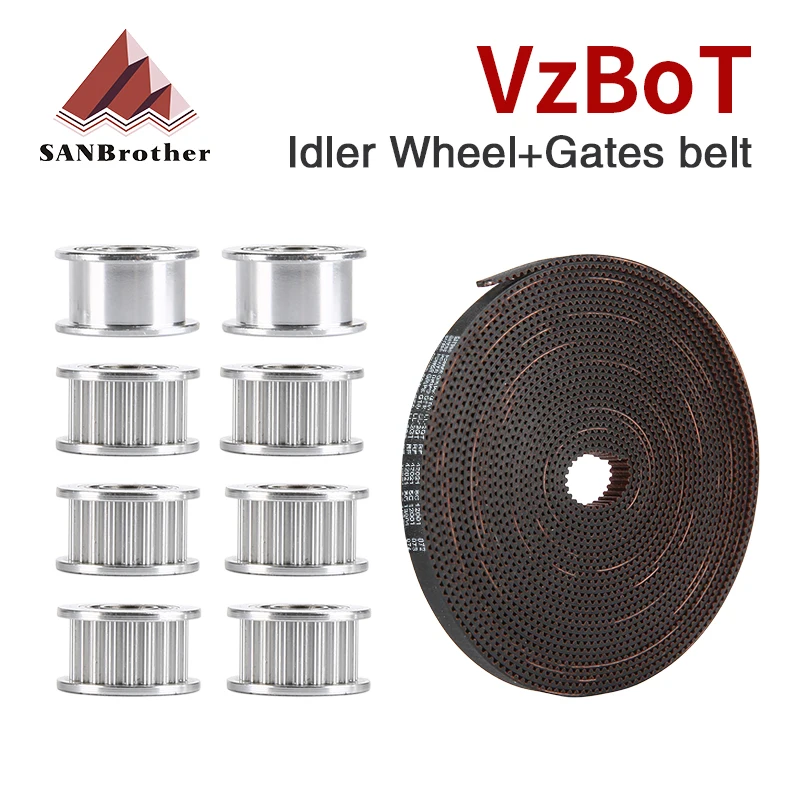 

1 комплект VZBot, алюминиевое колесо GT2 с затворами 5 м, 2 Гт, 6 мм, комплект ремней, 20 зубьев, зубчатый шкив, колесо с отверстием 5 мм для 3D-принтера 2GT, VzBoT