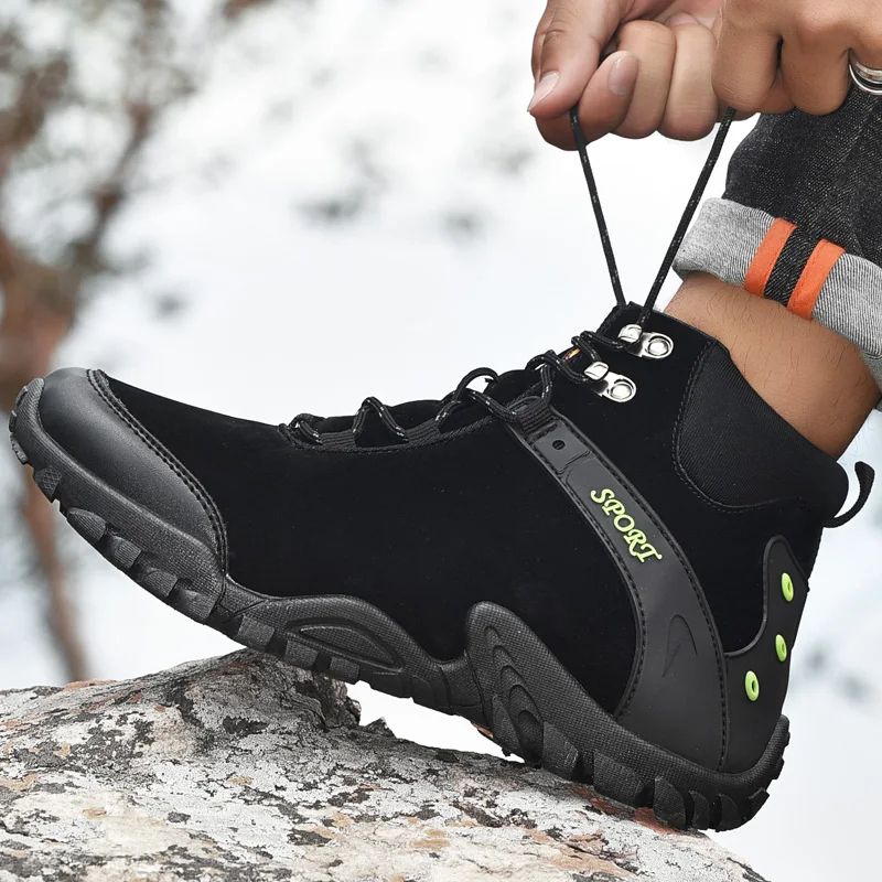 2022 Hiking Boots Men Waterproof Outdoor High Top Shoes Men's Trekking Sneakers Non-slip Winter Plush Windproof Hunting Boots 46