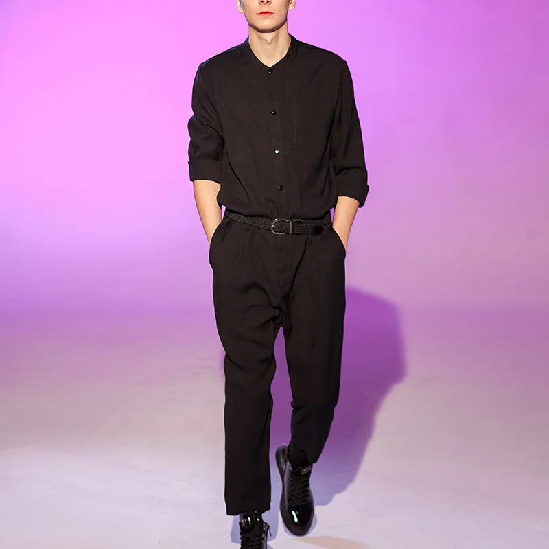 

Spring New Men's Korean New Fashion Overall Stage Loose Jumpsuit Summer Male Wide Leg Hairdresser Personality Trousers Jackets