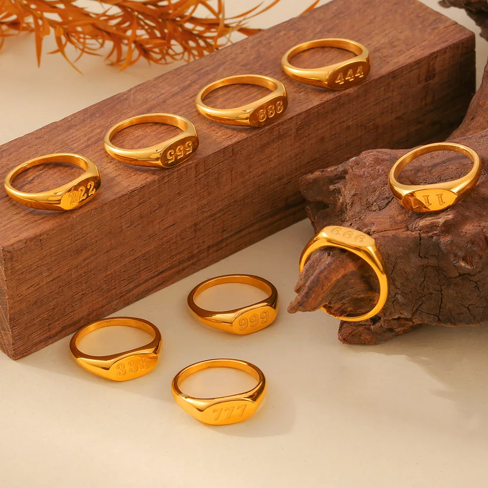 Модное кольцо с цифрами от 1 до 9 современное из нержавеющей стали 316L позолоченное