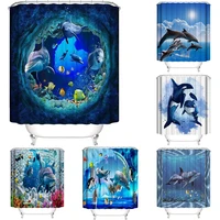 underwater world dolphin shower curtains blue ocean sea fish coral reef kid bathroom decor cloth hanging curtain with hooks home