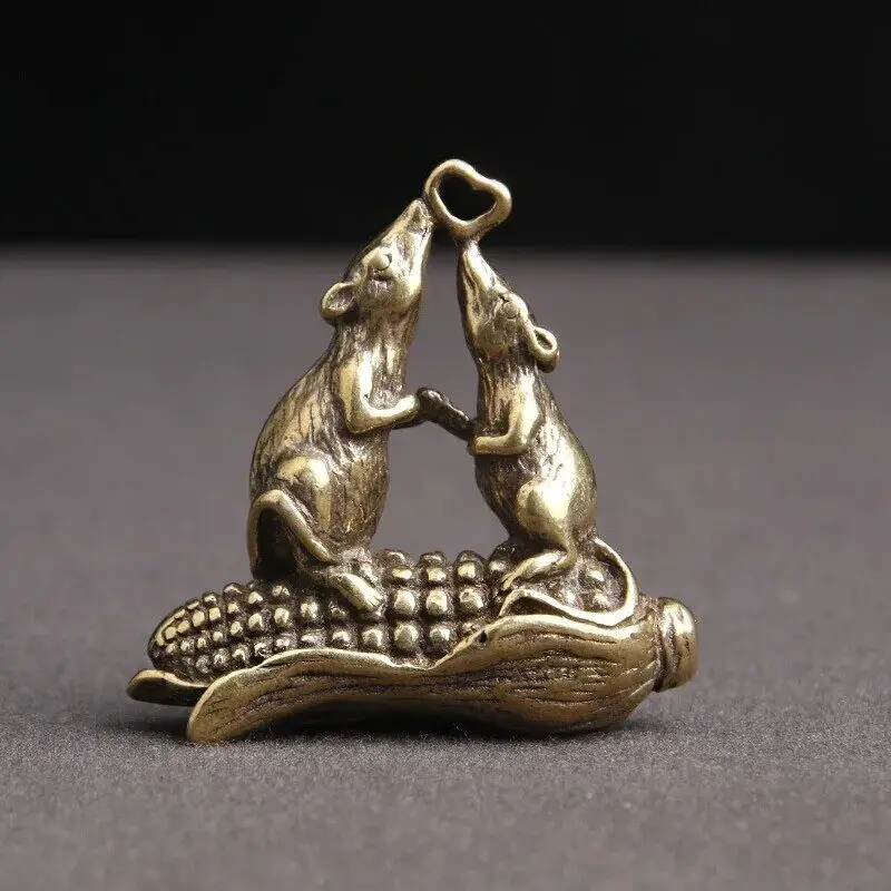 

Copper Fortune Mouse Doll Feng Shui Ornament Vintage Copper Animal