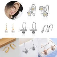 new bee flower pearl drop earrings for woman korean metal stud earrings fashion jewelry wedding girls gift sweet accessories