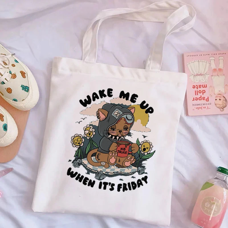 

Simple Versatile Large Capacity Cute Cat Sail Print Shopping Bag Ecological Reusable Foldable Shoulder Rest Tote Bag Canvas Bag