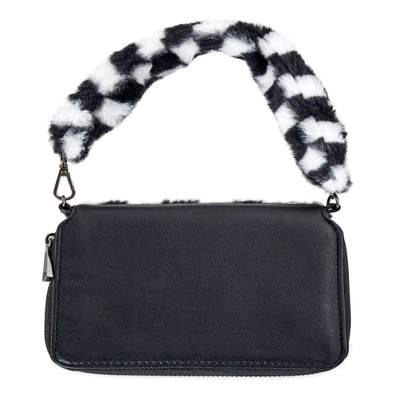 

Women's Anika Fur Wallet Black White Checker Print