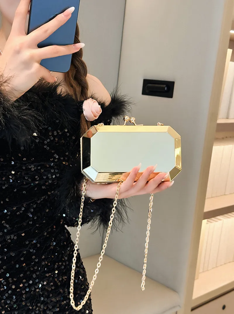 2024 новая сумка с металлической текстурой вечерняя банкетная модная светящаяся