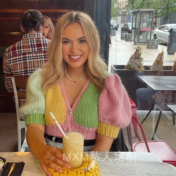 Вязаный облегающий кардиган ручной работы толстый свитер с нитками пальто