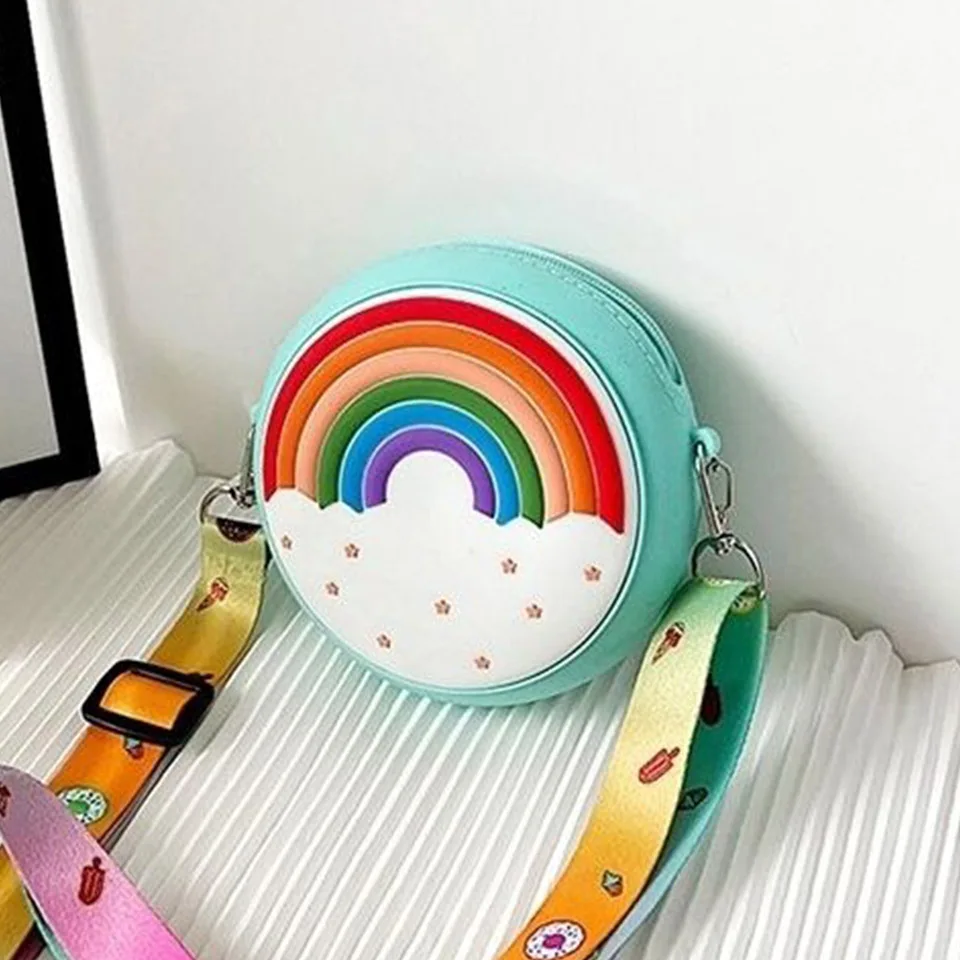 New Children'S Pink Rainbow Small Bag PVC Silica Gel Bag Cartoon Cross-Body Bag Little Girl Cute Shoulder Bag Zero Wallet M807