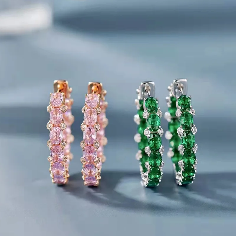 

Luxury 100% 925 Sterling Silver Created Moissanite Gemstone Party Fashion Hoop Earrings For Women Party Fine Jewelry Wholesale