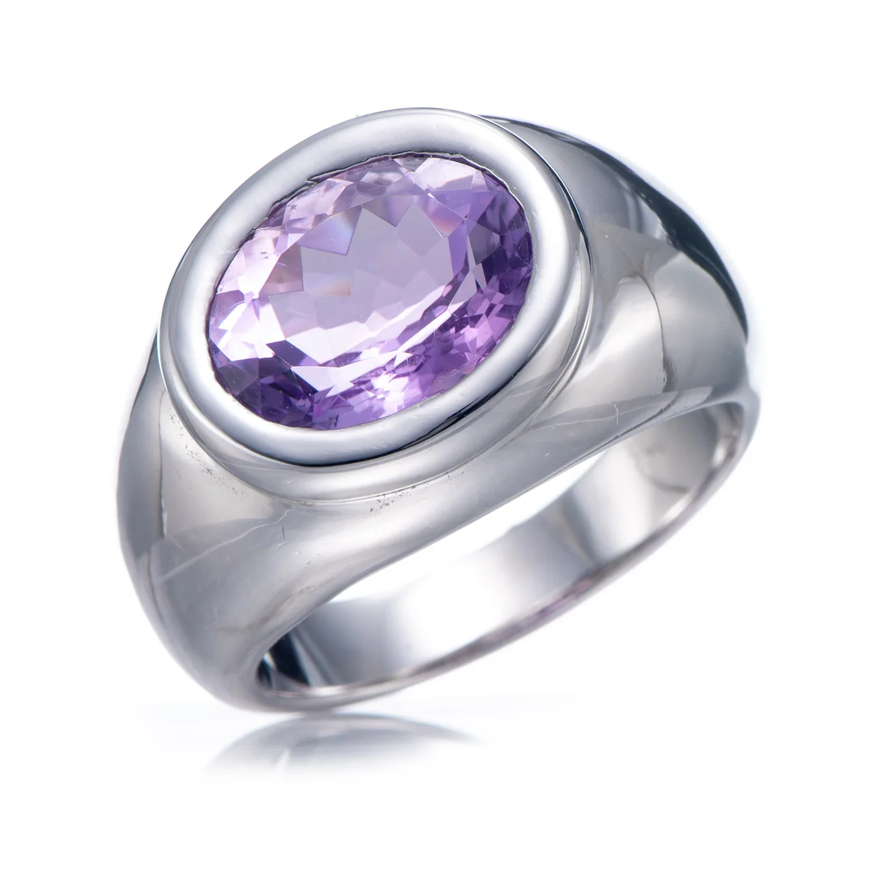 

10x12mm Amethyst Rhodium Over Sterling Silver Ring