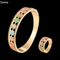 donia jewelry fashion octagonal star enamel copper micro inlaid aaa zircon bracelet set creative opening ladies ring set