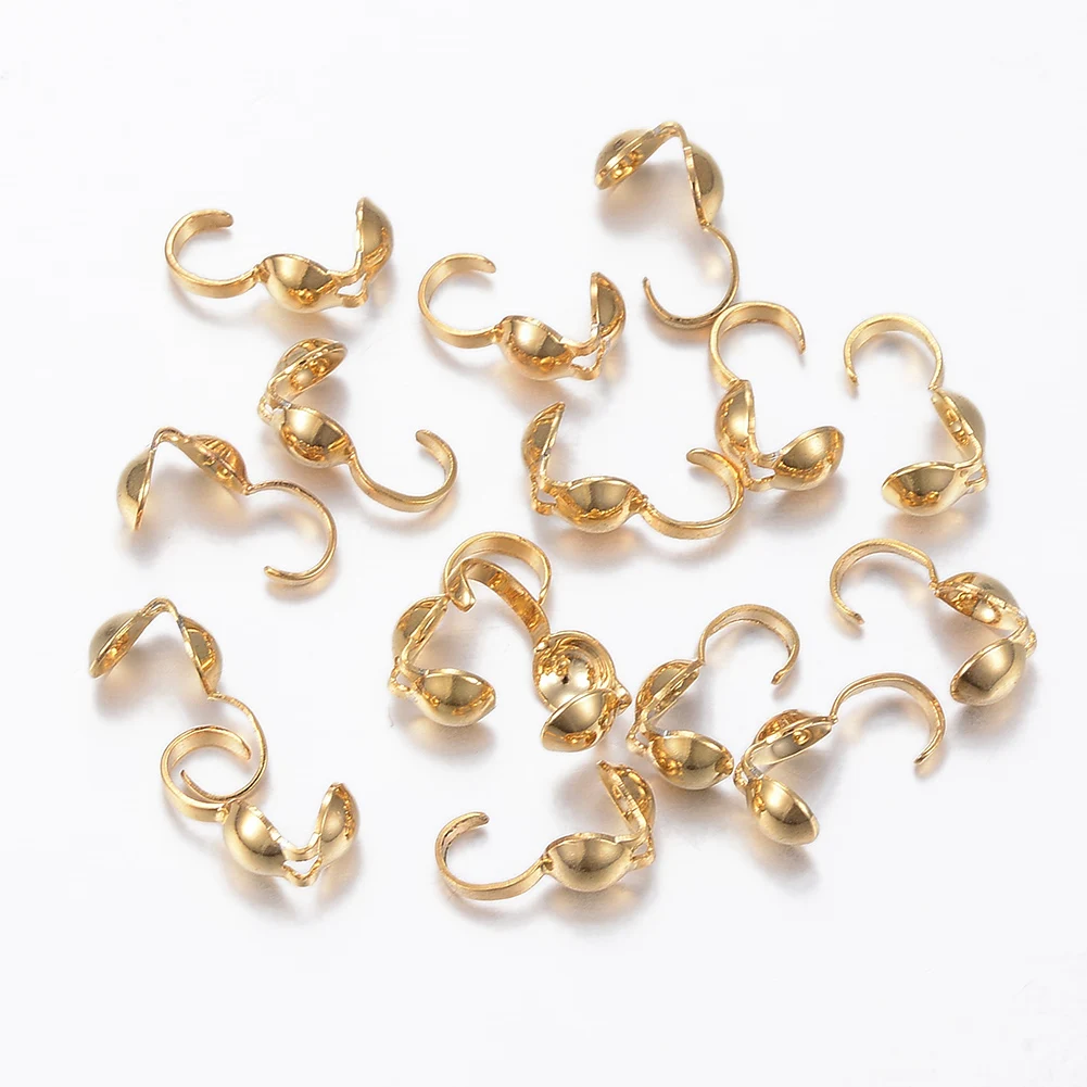 

100pcs 304 Stainless Steel Bead Tips Calotte Ends Clamshell Knot Cover Link Real 24K Gold Plated 9x3.8x4mm Inner Diameter: 3.5mm