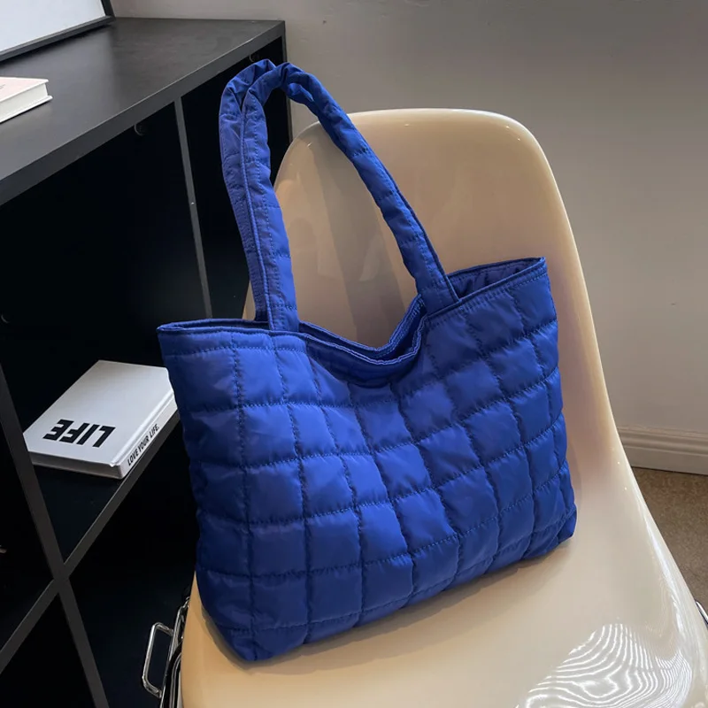 

Large Capacity Winter Shoulder Bag New Solid Nylon Handbags Cotton Casual Tote Bags For Women Fashion Top Handle Bag