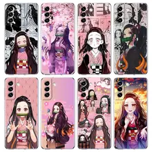 Nezuko 악마 슬레이어 콜라주 애니메이션 투명 휴대폰 케이스, 삼성 갤럭시 S23 S22 5G S20 울트라 S21 FE 5G S10E S9 S8 S10 플러스 커버