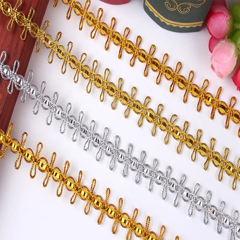 

(50 ярдов/рулон) Рождественские золотистые и Серебристые шелковые кружева Caiyi аксессуары для одежды изысканные красочные кружева