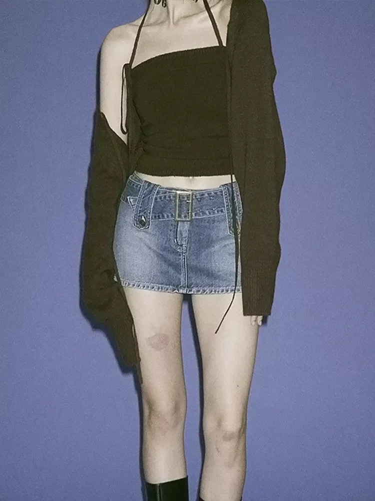 

Women'S Jeans Skirt Belt Mini Denim Skirt Korean Low Waist Straight Short Skirt Summer Harajuku Sexy Vintage 2021