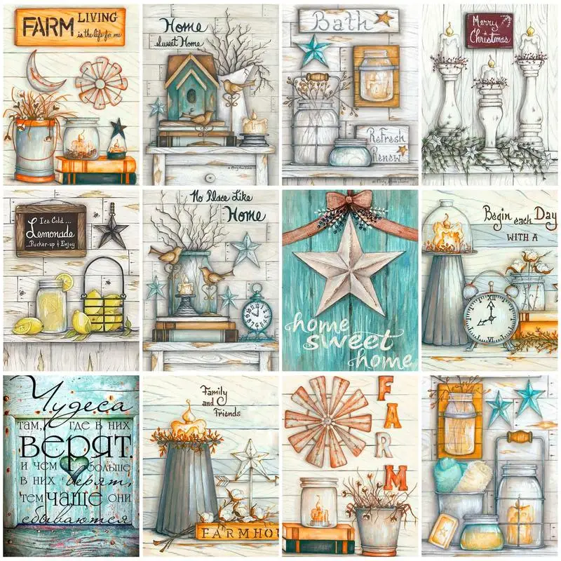 

CHENISTORY 5D Diy Diamond Painting Posters Crystal Cross Stitch Kit Full Drill Diamond Embroidery Mosaic Letter Picture Home Dec