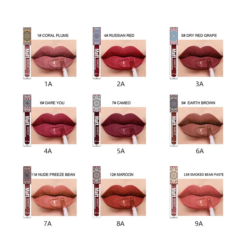 

1Pcs Matte Nude Liquid Lipstick Dark Red Brown Long Lasting Velvet Lip Gloss Waterproof Pigment Makeup Lip Glaze Cosmetic