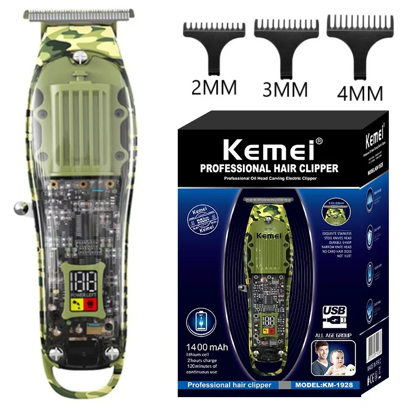 

Аккумуляторный триммер для волос kemei, профессиональная электрическая мощная машинка для стрижки волос, перезаряжаемый инструмент для боро...