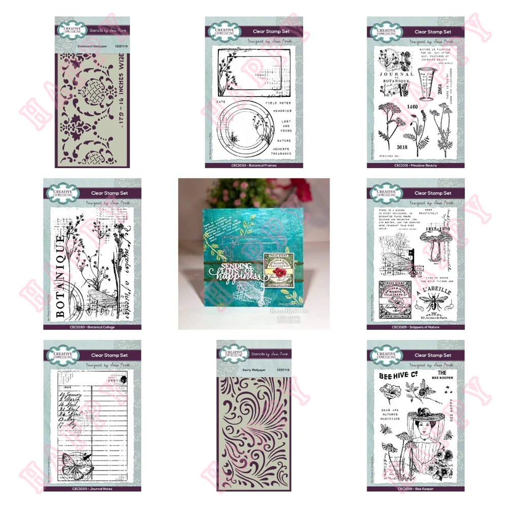 

Clear Stamps And Stencil Bee Botanical Frame Collage DIY Scrapbook Diary Journal Notes Decoration Paper Craft Embossing Template