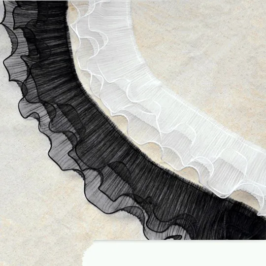 

12cm Black And White Three-layer Mesh Ear Organ Pleated And Pleated Lace Wedding Doll Lace Dense Edge Accessories