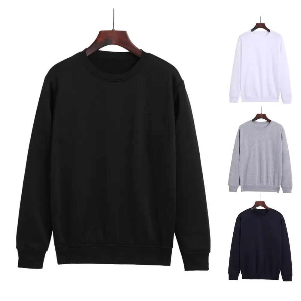 

Autumn Winter Outwear Casual Outwear Casual Pullover Sweatshirt Plush Men Long Sleeve Crewneck Solid Color Outwear