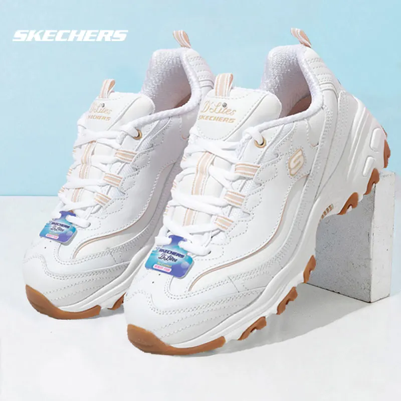 Фото Skechers 149807-WHT Белые D'LITES 1.0 Женские кроссовки Panda на массивной платформе для повседневной ходьбы в стиле 