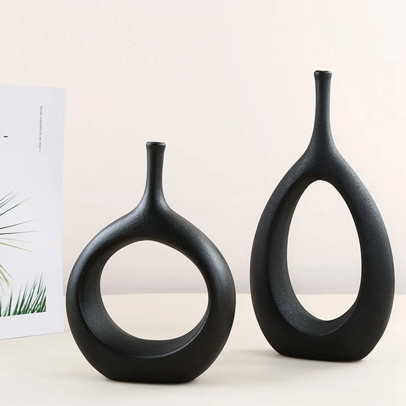 

Vases Ceramic Flower Vases, Set Of 2 Handmade Modern Decorative Vase For Home, Office, Centerpiece Or As A Gift (Black)