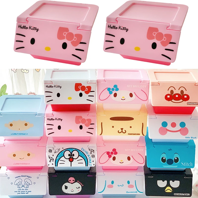 

Kawaii Kittys Cinnamorol Pochacco Kuromi Mymelody Anime figure Cute Girl Desktop Flip Overlay Box cartoon storage organizer