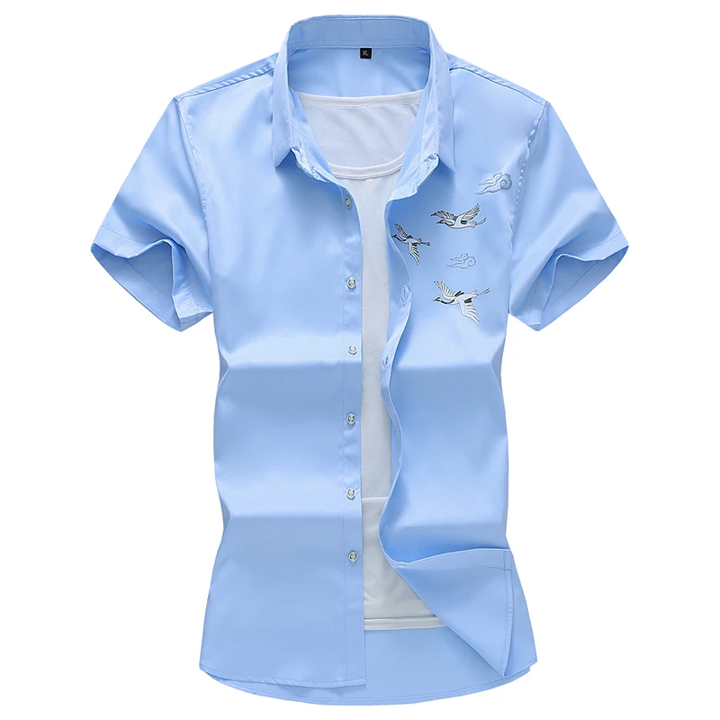 

LICHENGRUI Chinese Style Embroidered Shirt Men Summer New Fashion Casual Short-sleeved Shirt Male Brand ClothesSize 5XL 6XL 7XL