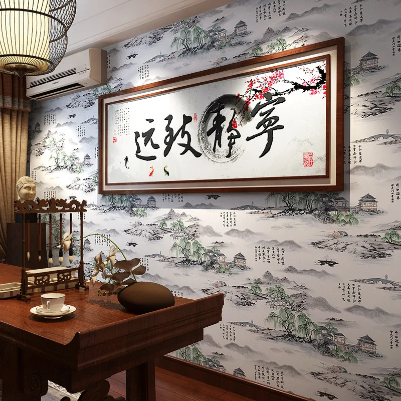 

Landscape Painting Wallpaper Living Room Study Tea House Background Restaurant Hotel Wallpaper Papel De Parede 3d Wallpapers