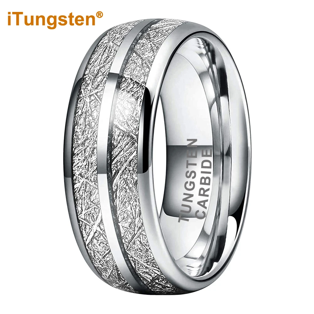 

iTungsten 8mm Tungsten Carbide Ring for Men Women Engagement Wedding Band Meteorite Inlay Fashion Jewelry Domed Comfort Fit