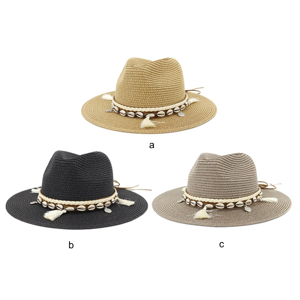 

Straw Cowboy Hat Adjustable Beach Caps Natural Sunshade Protector Chic Sun Protection Hats for Outdoor Travel Black