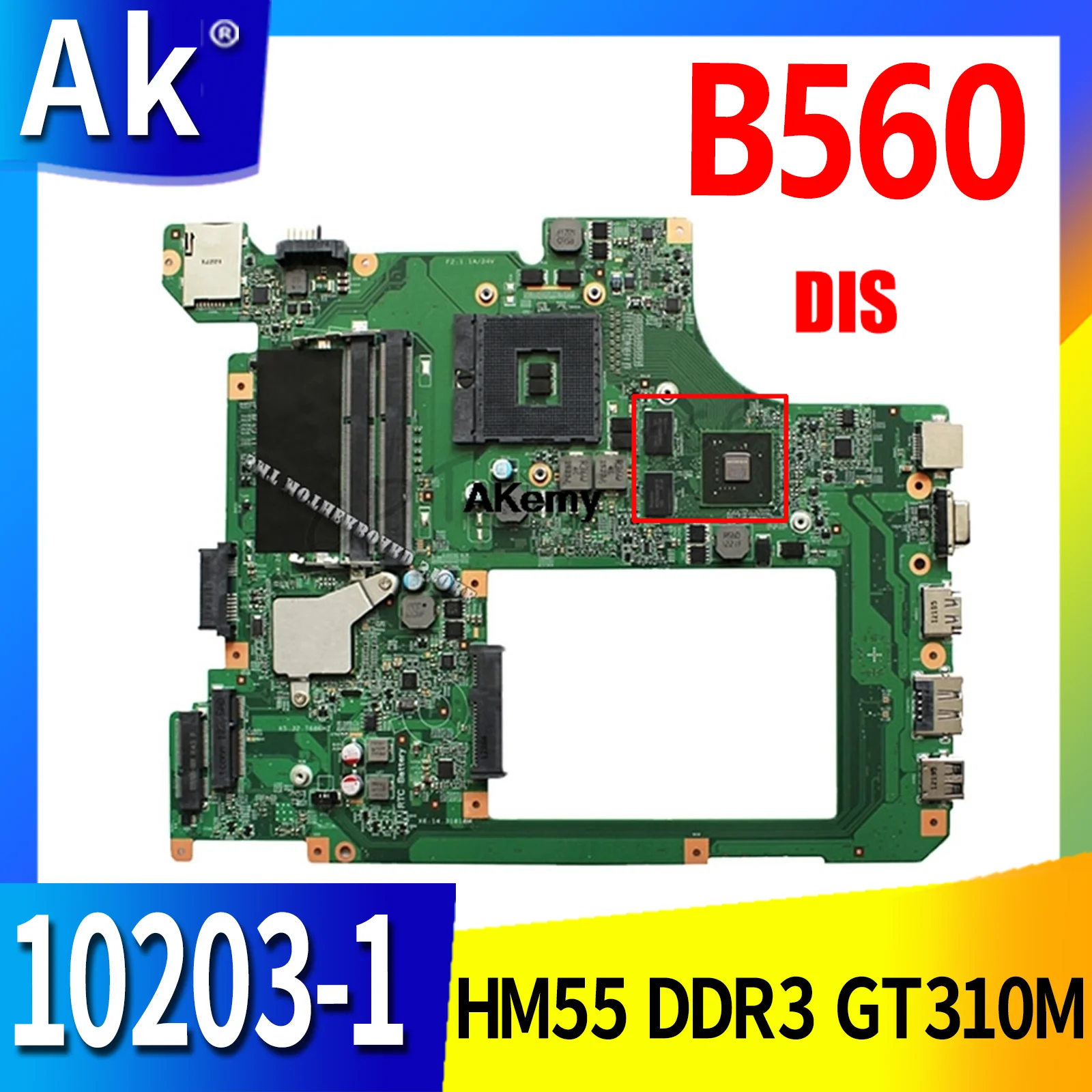 

Akemy 10203-1 LA56 MB 48.4JW06.011 Mainboard For Lenovo IdeaPad B560 Laptop Motherboard HM55 DDR3 GT310M Graphics