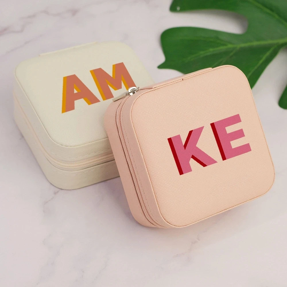 

Shadow Monogram Travel Jewelry Case Personalized Gifts Leather Travel Jewelry Box with Name Bridesmaid Proposal Gifts for Her