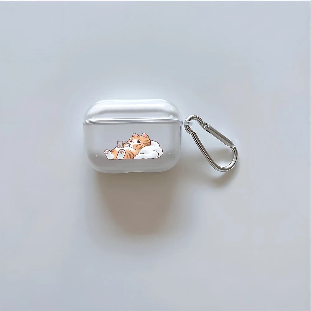 Фото Прозрачный чехол для наушников с рисунком ленивого оранжевого кота для AirPods Pro 3/Pro 2/Pro, чехол для наушников AirPods 1/2/3/4, защитный чехол из ТПУ №5